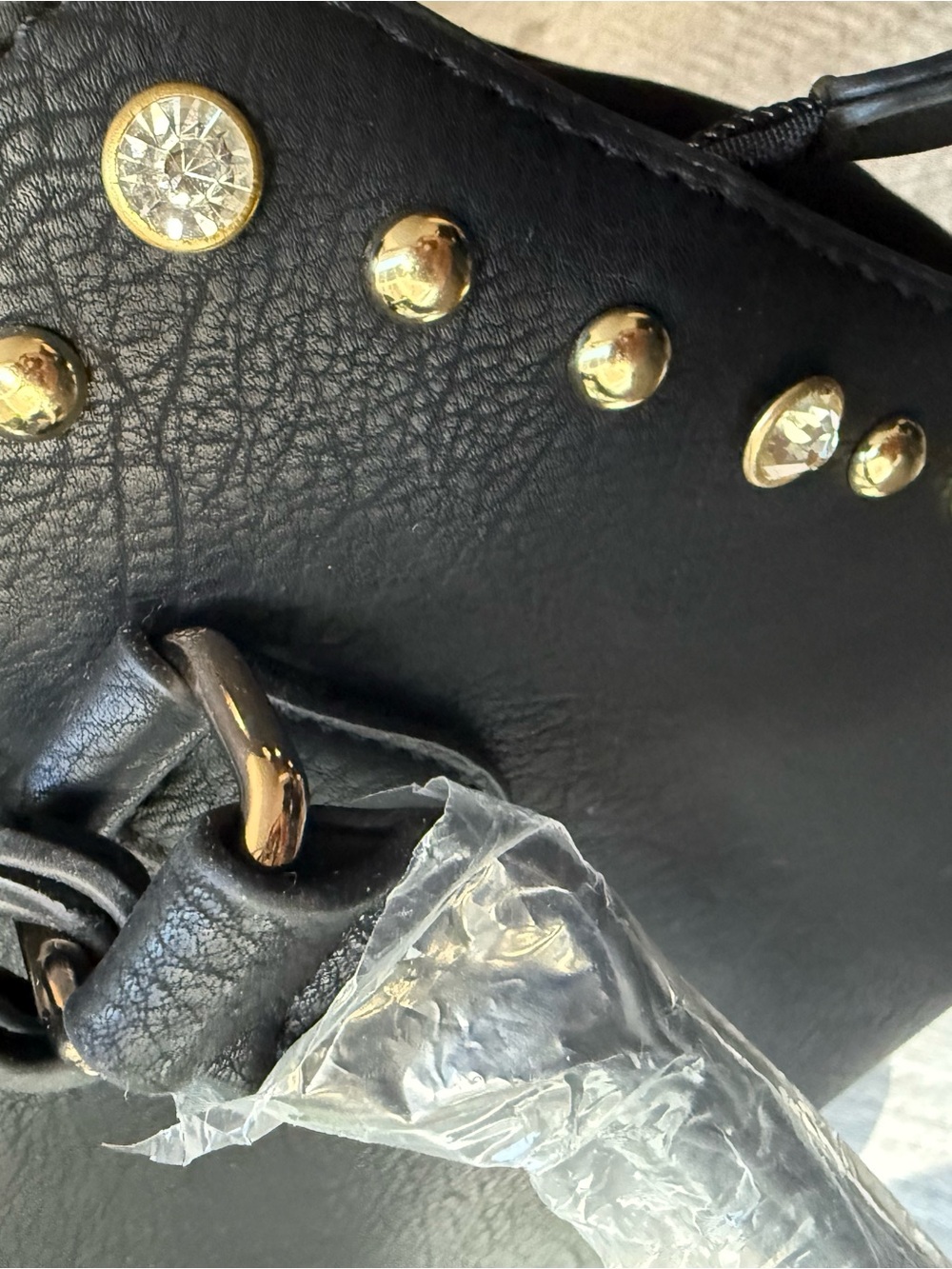 Traci Lynn Black Studded Dome Handbag Set w Matching Wallet Crystal Diamond Top - Picture 14 of 15